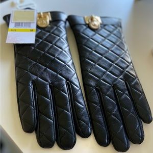 Michael Kors Quilted Black Leather Gloves
